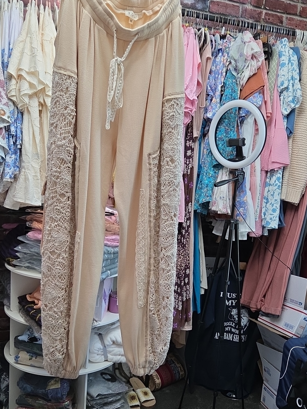 Pol Beige Lace Panel Lounge Joggers